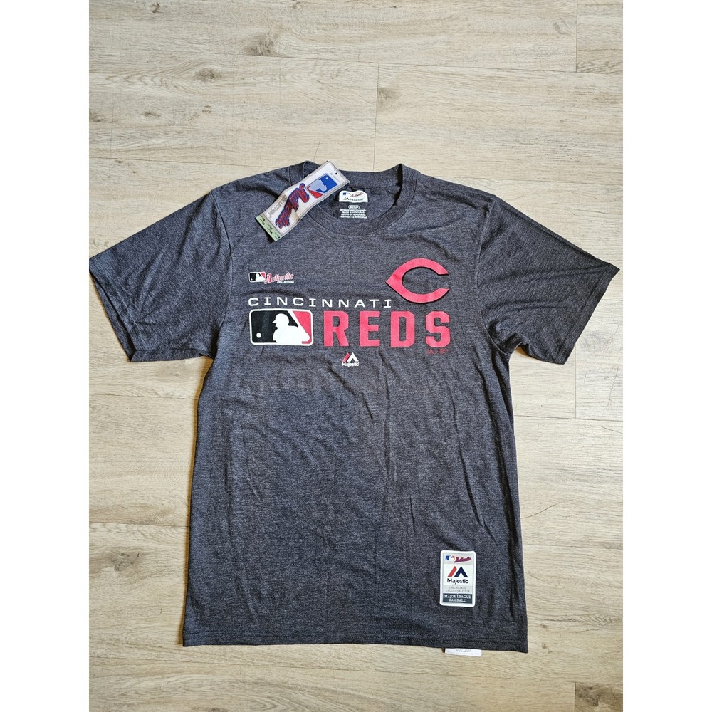 Authentic Majestic Cincinnati Reds Baseball Grey T-Shirt Size Small NWT - Picture 1 of 5